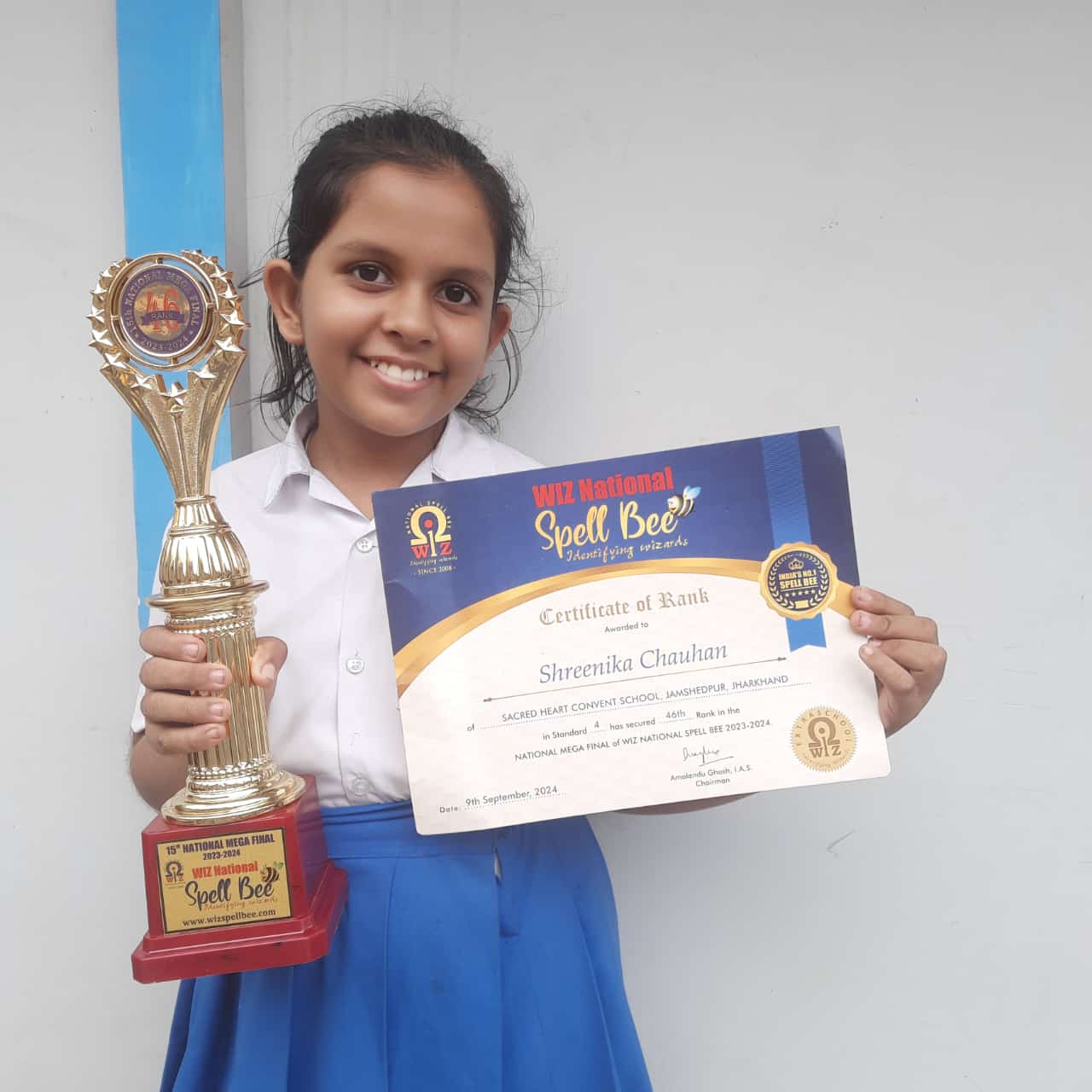 Dy CTI/ROU की बेटी श्रीनिका चौहान ने Wiz national spelling contest में मनवाया प्रतिभा का लोहा